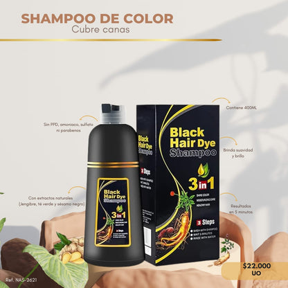 Shampoo Cubre Canas Black Hair 3 en 1